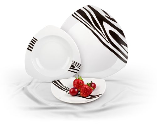18 darabos Rotberg porcelán készlet, háromszög forma, zebra dekorral