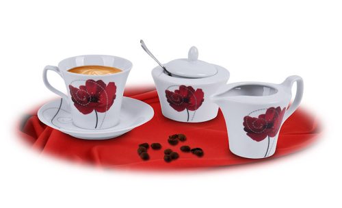 Rotberg porcelán kávéskészlet, pipacs dekorral 6 db