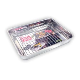   Rozsdamentes acél tepsi dupla magasságú grillráccsal 35 cm